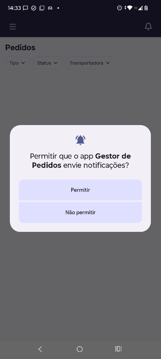 Aviso do app pedindo permissão para enviar notificações.