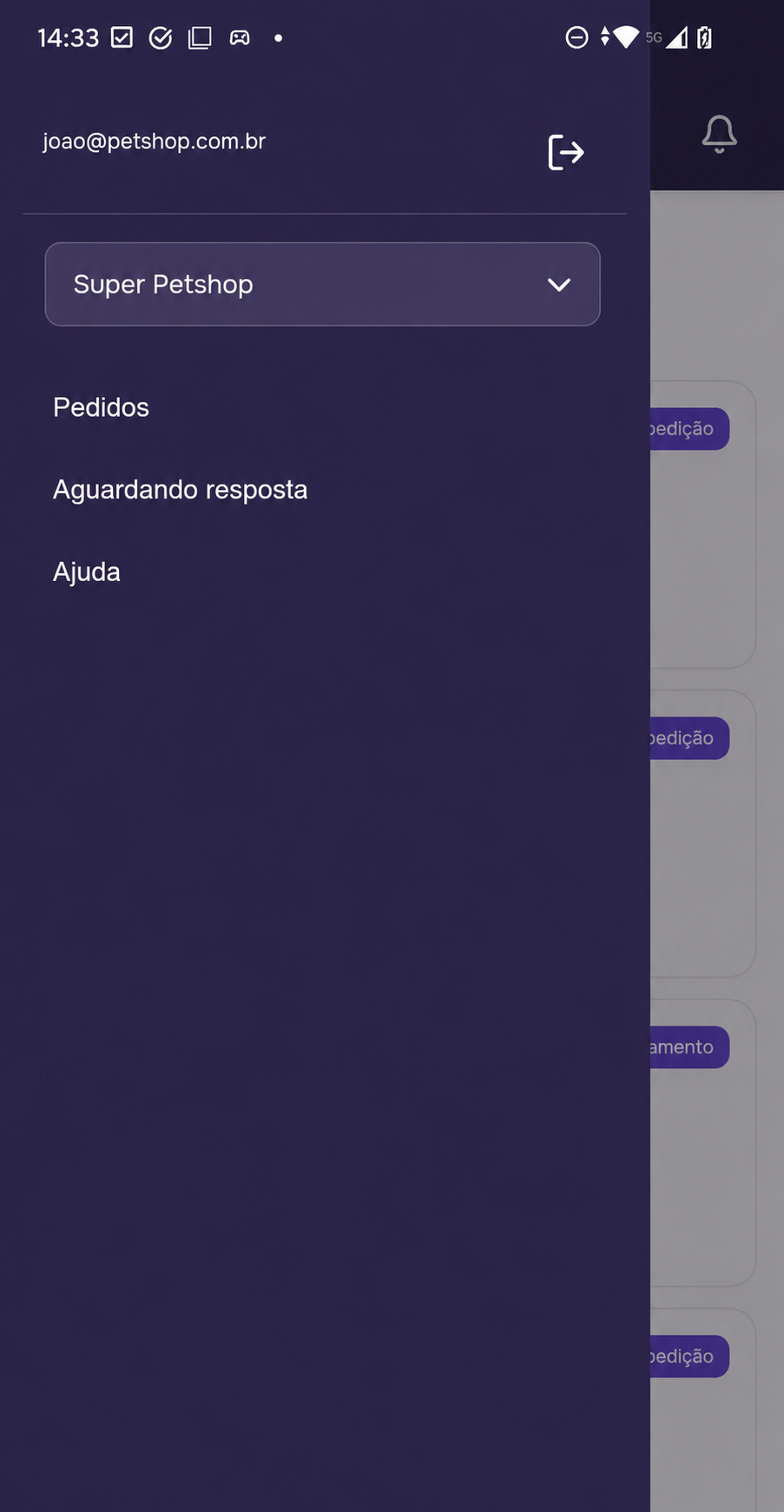 Menu lateral do app.